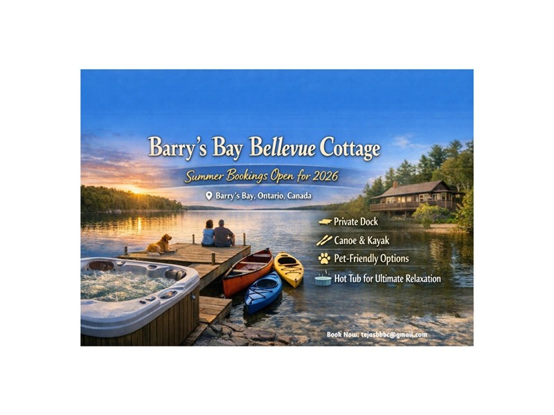 Barry's Bay's Bellevue - Acre Waterfront Estate- 2026 Summer Bookings are open.