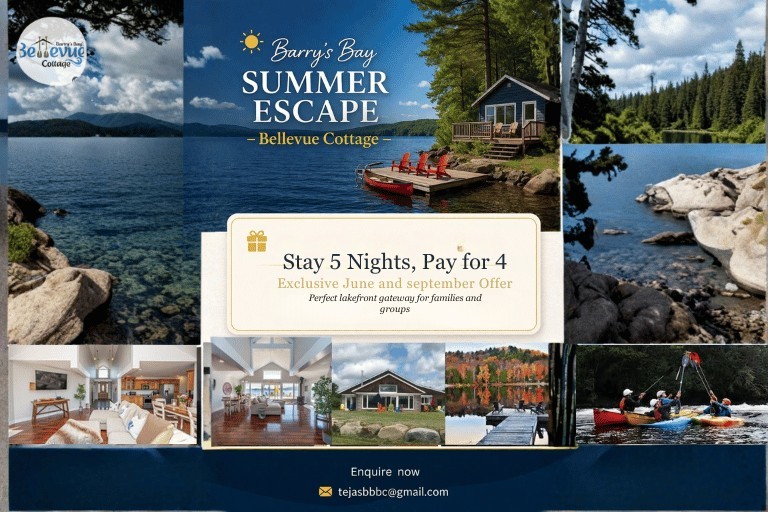 Barry's Bay's Bellevue - Acre Waterfront Estate- 2026 Summer Bookings are open.