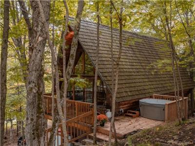 Treetop A-Frame Cabin with Hot Tub, Fireplace and Short Walk to Downhill Skiing