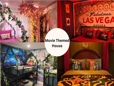 Movie Themed 4 Bedroom house with mini Arcade , Karaoke Floor , Hot Tub , and Fire Place